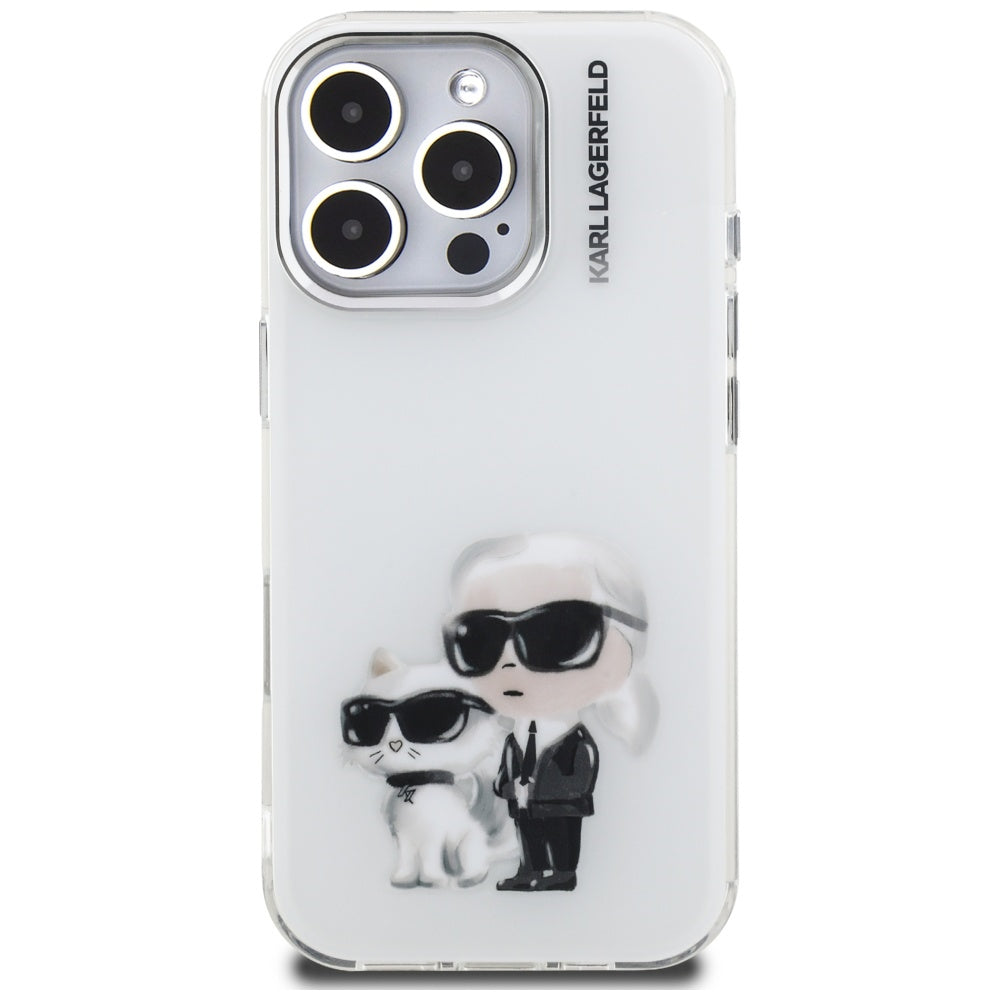Ovitek za Apple iPhone 16 Pro Max, Karl Lagerfeld, IML Aquarelle Logo Karl & Choupette, Bela