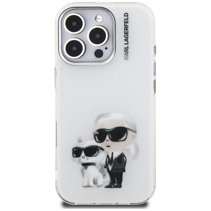 Ovitek za Apple iPhone 16 Pro Max, Karl Lagerfeld, IML Aquarelle Logo Karl & Choupette, Bela