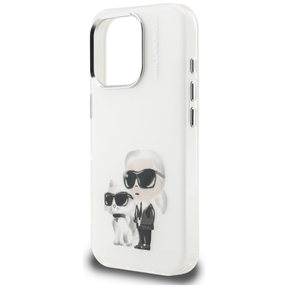 Ovitek za Apple iPhone 16 Pro Max, Karl Lagerfeld, IML Aquarelle Logo Karl & Choupette, Bela