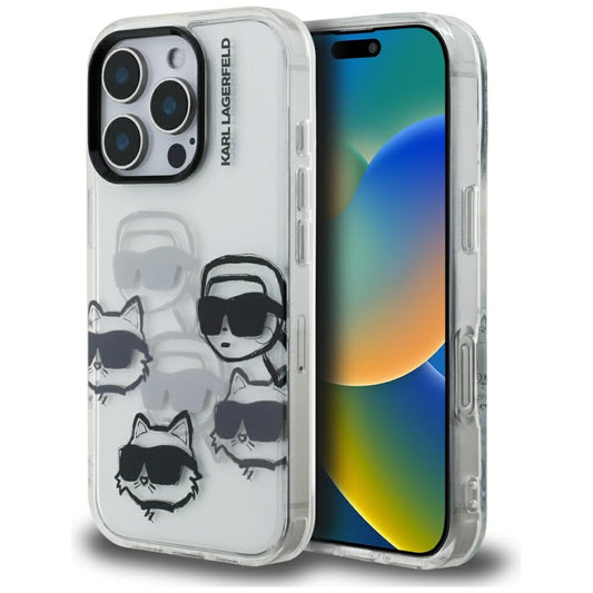 Ovitek za Apple iPhone 16 Pro Max, Karl Lagerfeld, IML luksuzni vzorec z več glavam, prozoren