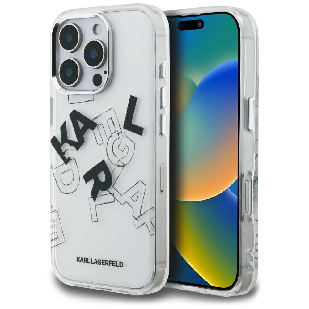 Ovitek za Apple iPhone 16 Pro Max, Karl Lagerfeld, IML Sketched Graphic Logo, Prozoren