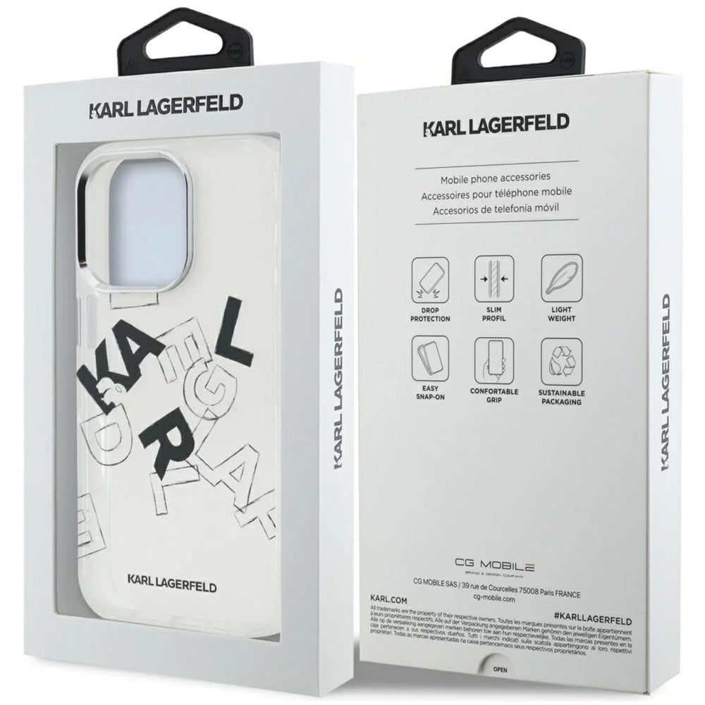 Ovitek za Apple iPhone 16 Pro Max, Karl Lagerfeld, IML Sketched Graphic Logo, Prozoren