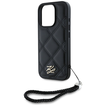 Ovitek za Apple iPhone 16 Pro Max, Karl Lagerfeld, Quilted Initial Logo & Chain Strap, Črna