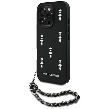 Ovitek za Apple iPhone 16 Pro Max, Karl Lagerfeld, Saffiano Crystals & Charm, črn