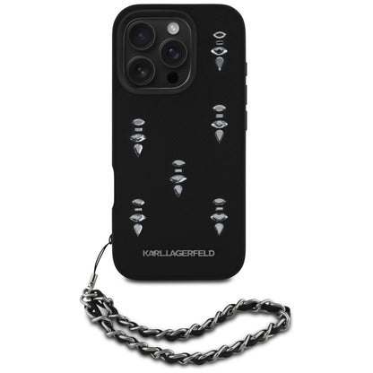 Ovitek za Apple iPhone 16 Pro Max, Karl Lagerfeld, Saffiano Crystals & Charm, črn