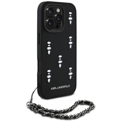 Ovitek za Apple iPhone 16 Pro Max, Karl Lagerfeld, Saffiano Crystals & Charm, črn