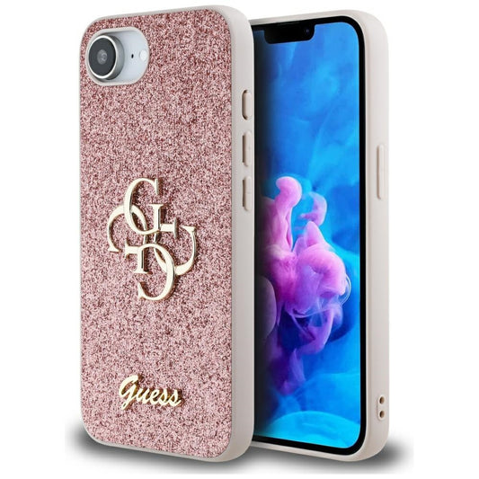 Ovitek za Apple iPhone 16e, Guess, Fixed Glitter Big 4G, Roza