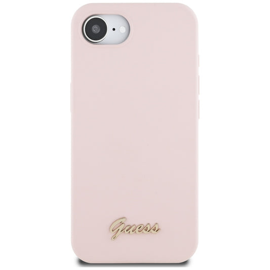 Ovitek za Apple iPhone 16e, Guess, Script Metal Logo, Roza