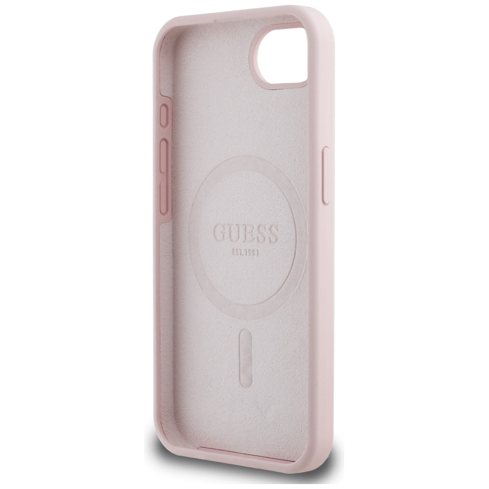 Ovitek za Apple iPhone 16e, Guess, Script Metal Logo, Roza