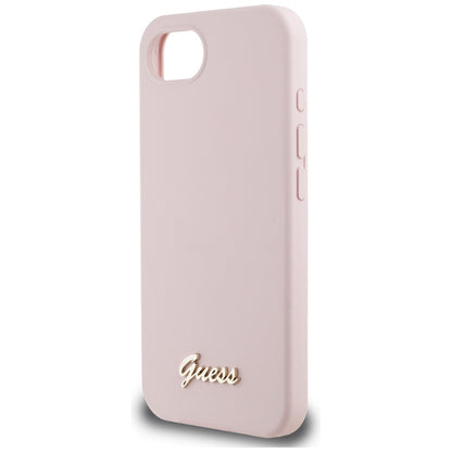 Ovitek za Apple iPhone 16e, Guess, Script Metal Logo, Roza