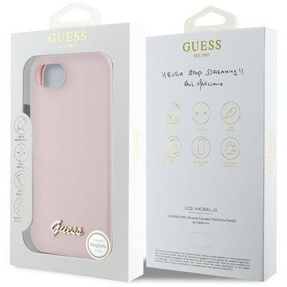Ovitek za Apple iPhone 16e, Guess, Script Metal Logo, Roza