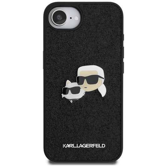Ovitek za Apple iPhone 16e, Karl Lagerfeld, Glitter Fixed Karl & Choupette's Heads, Modra