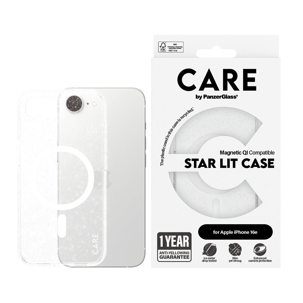 Ovitek za Apple iPhone 16e, PanzerGlass, Care Urban Combat Star Lit, Prozorno Bel