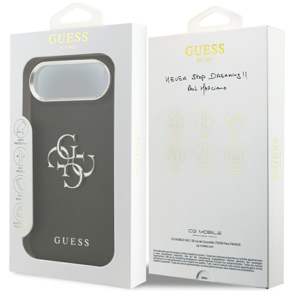 Case for Apple iPhone 17 Air, Guess, 4G Grained Big and Classic Logo, Black Silver