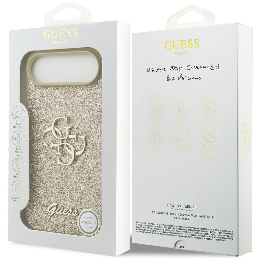 Ovitek za Apple iPhone 17 Air, Guess, Fixed Glitter Big 4G, Zlat
