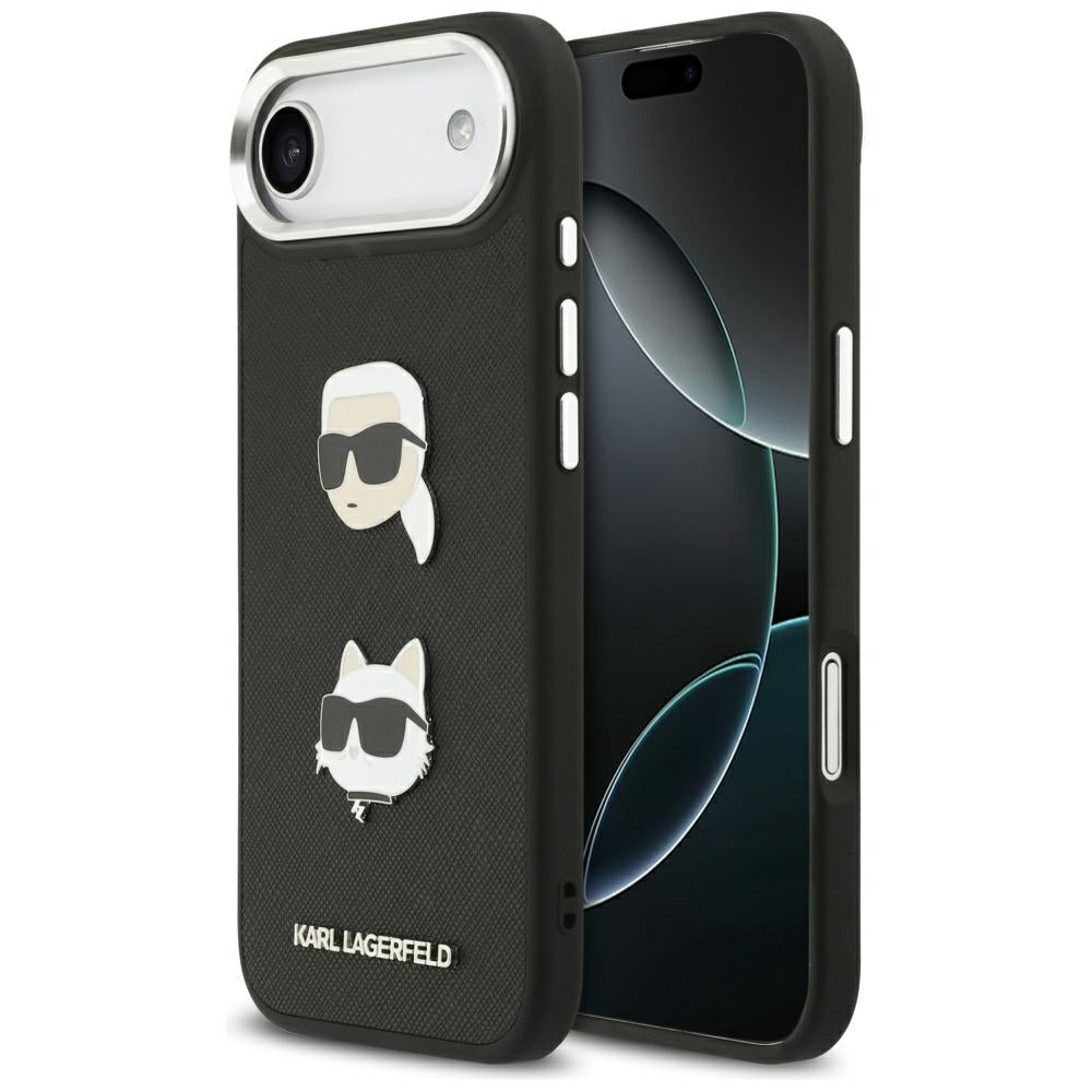 Ovitek za Apple iPhone 17 Air, Karl Lagerfeld, Grained Karl & Choupette's Heads Pins and Logo, črn