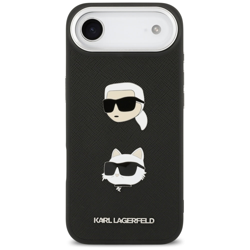 Ovitek za Apple iPhone 17 Air, Karl Lagerfeld, Grained Karl & Choupette's Heads Pins and Logo, črn