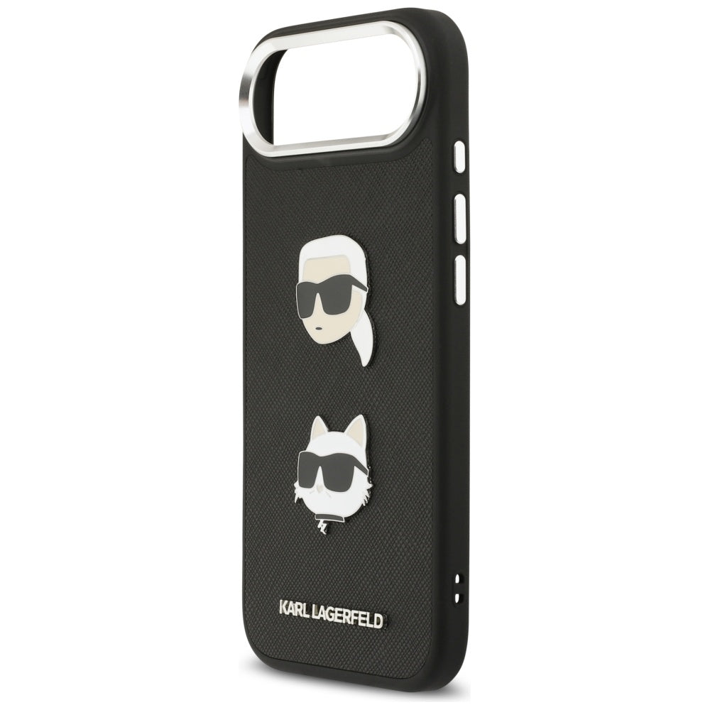 Ovitek za Apple iPhone 17 Air, Karl Lagerfeld, Grained Karl & Choupette's Heads Pins and Logo, črn