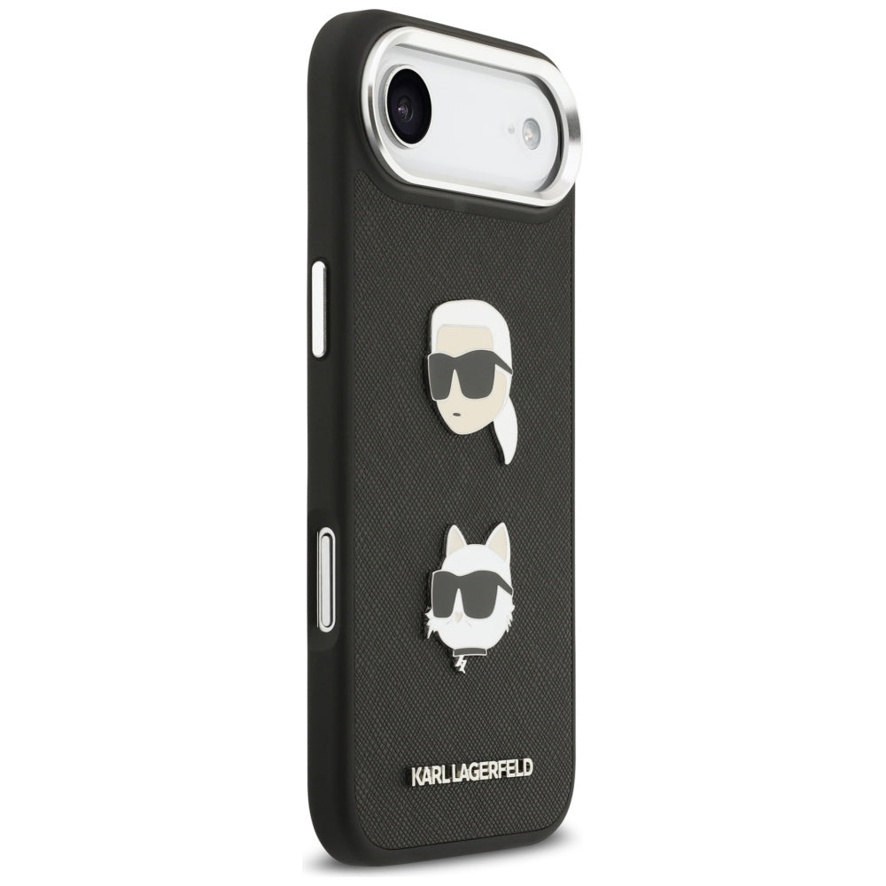 Ovitek za Apple iPhone 17 Air, Karl Lagerfeld, Grained Karl & Choupette's Heads Pins and Logo, črn