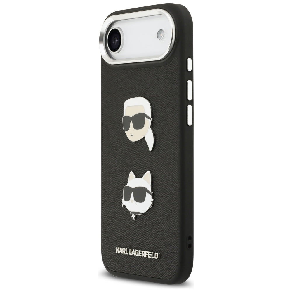 Ovitek za Apple iPhone 17 Air, Karl Lagerfeld, Grained Karl & Choupette's Heads Pins and Logo, črn