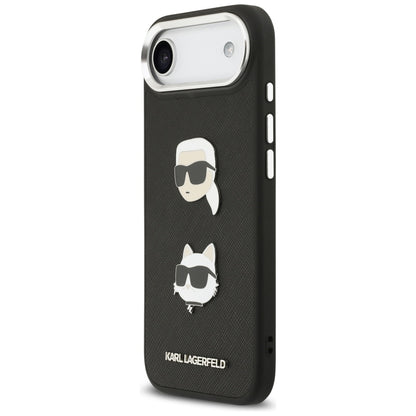 Ovitek za Apple iPhone 17 Air, Karl Lagerfeld, Grained Karl & Choupette's Heads Pins and Logo, črn