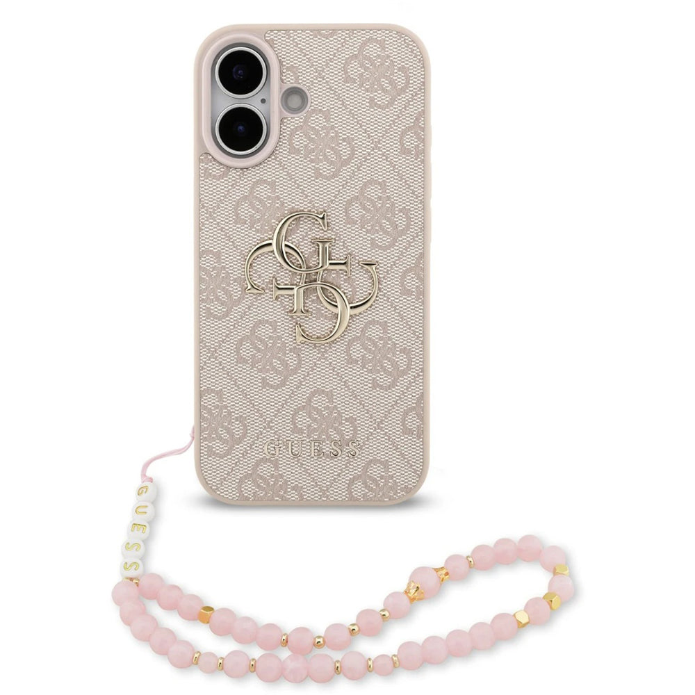 Ovitek za Apple iPhone 17, Guess, 4G Classic Logo with Strap, Roza