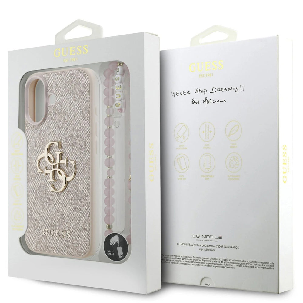 Ovitek za Apple iPhone 17, Guess, 4G Classic Logo with Strap, Roza