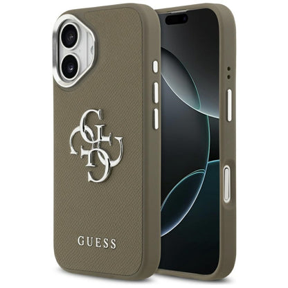 Ovitek za Apple iPhone 17, Guess, 4G Grained Big And Classic Logo, Srebrno rjava