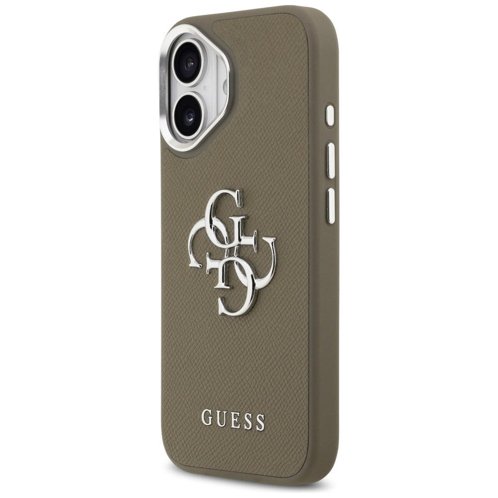 Ovitek za Apple iPhone 17, Guess, 4G Grained Big And Classic Logo, Srebrno rjava