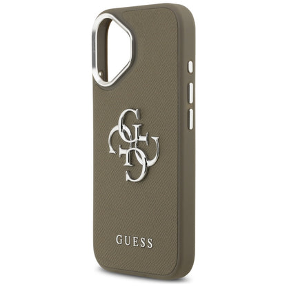 Ovitek za Apple iPhone 17, Guess, 4G Grained Big And Classic Logo, Srebrno rjava