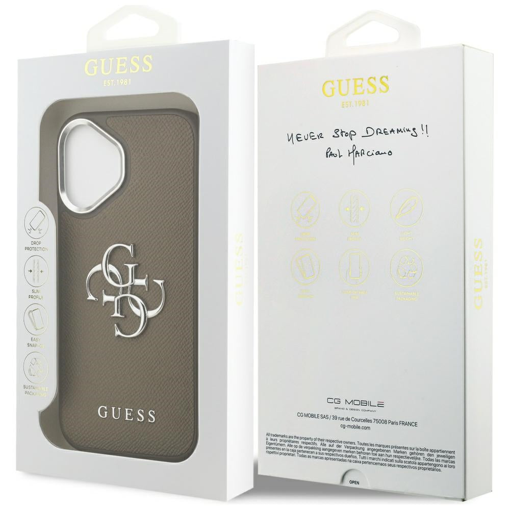 Ovitek za Apple iPhone 17, Guess, 4G Grained Big And Classic Logo, Srebrno rjava