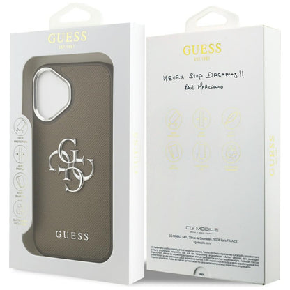 Ovitek za Apple iPhone 17, Guess, 4G Grained Big And Classic Logo, Srebrno rjava