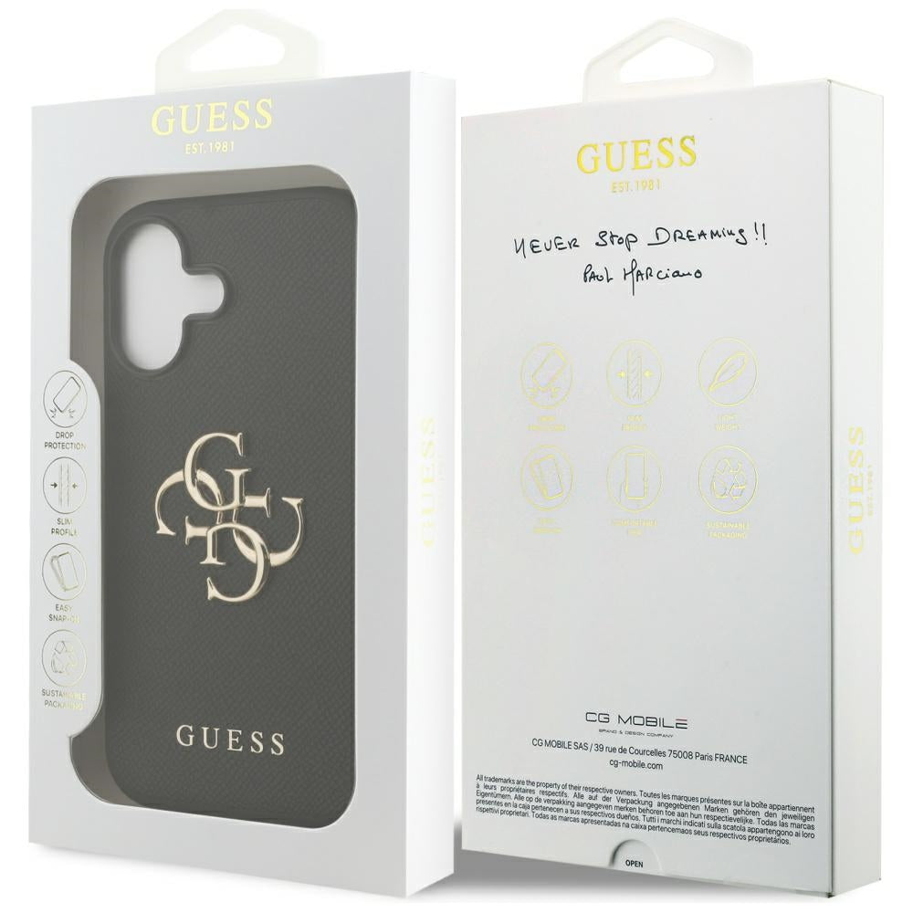 Ovitek za Apple iPhone 17, Guess, 4G Grained Big and Classic Logo, črn