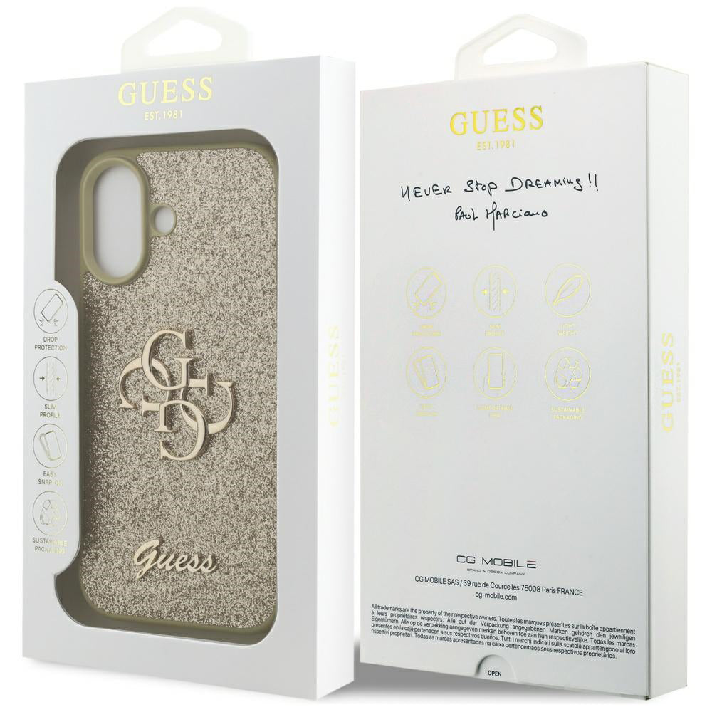 Ovitek za Apple iPhone 17, Guess, Fixed Glitter Big 4G, Zlat