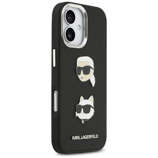 Ovitek za Apple iPhone 17, Karl Lagerfeld, Grained Karl & Choupette's Heads Pins and Logo, črn