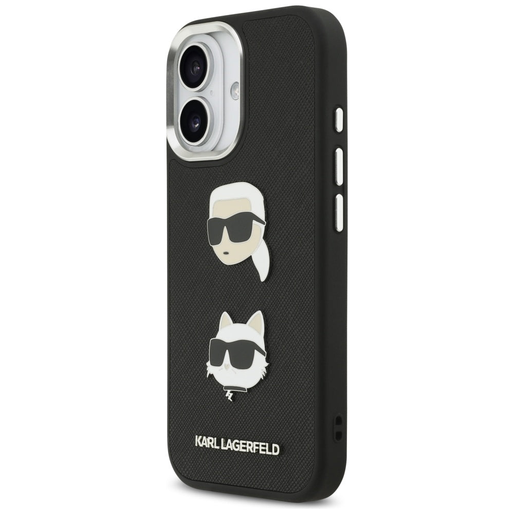 Case for Apple iPhone 17, Karl Lagerfeld, Grained Karl & Choupette's Heads Pins and Logo, Black