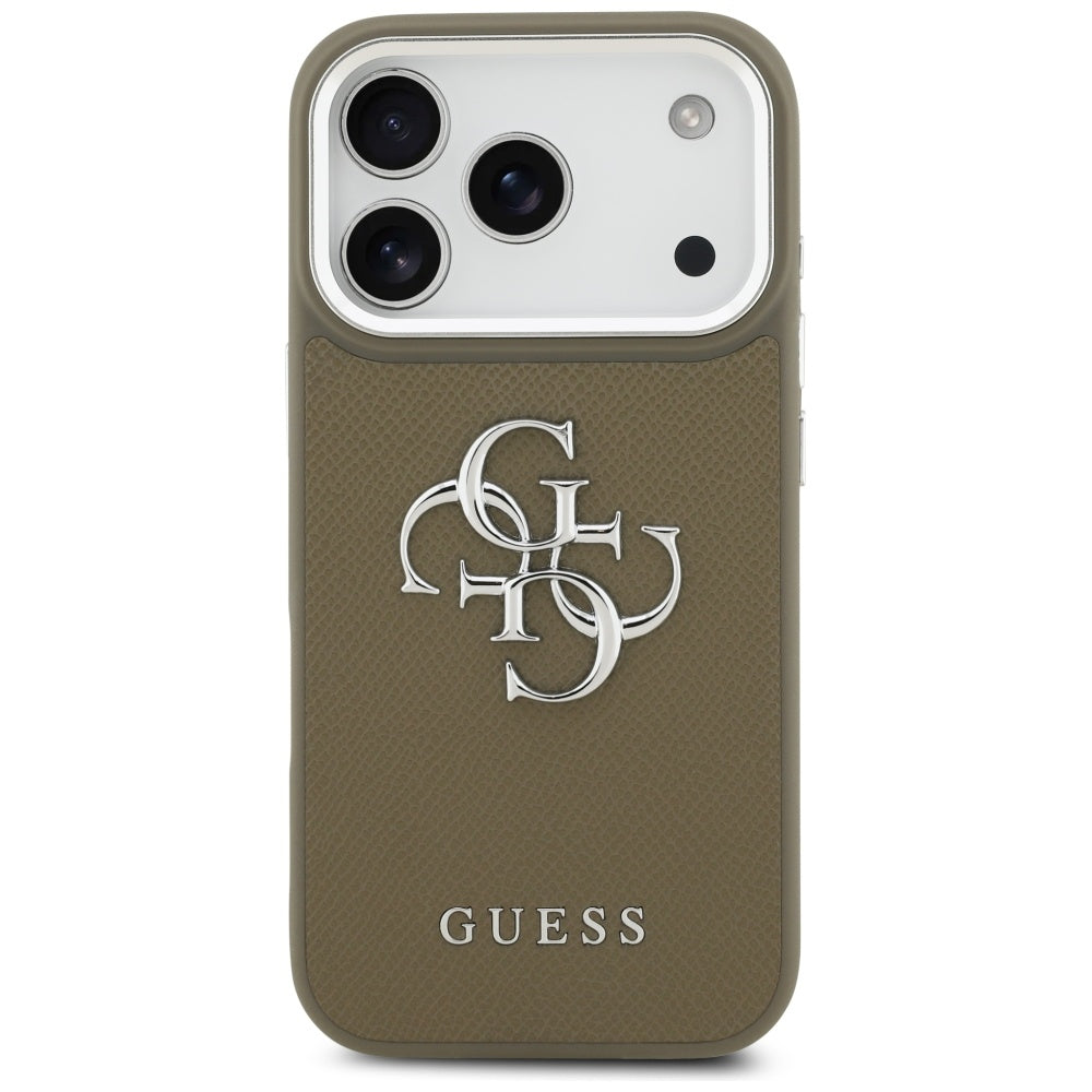Ovitek za Apple iPhone 17 Pro, Guess, 4G Grained Big And Classic Logo, Srebrno rjava