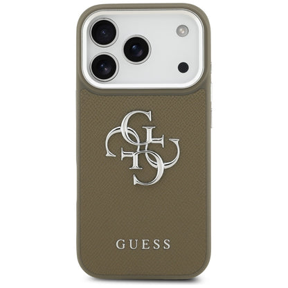 Ovitek za Apple iPhone 17 Pro, Guess, 4G Grained Big And Classic Logo, Srebrno rjava