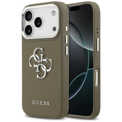 Ovitek za Apple iPhone 17 Pro, Guess, 4G Grained Big And Classic Logo, Srebrno rjava