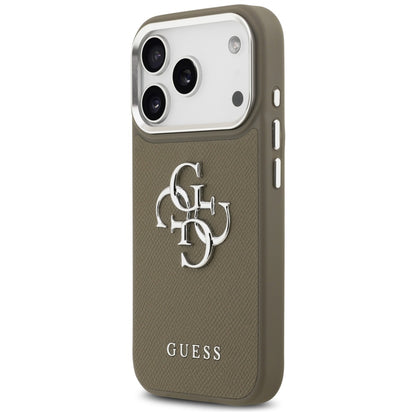 Ovitek za Apple iPhone 17 Pro, Guess, 4G Grained Big And Classic Logo, Srebrno rjava