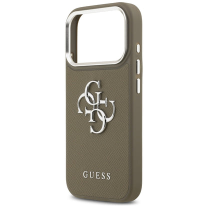 Ovitek za Apple iPhone 17 Pro, Guess, 4G Grained Big And Classic Logo, Srebrno rjava