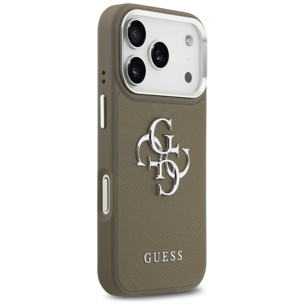 Ovitek za Apple iPhone 17 Pro, Guess, 4G Grained Big And Classic Logo, Srebrno rjava