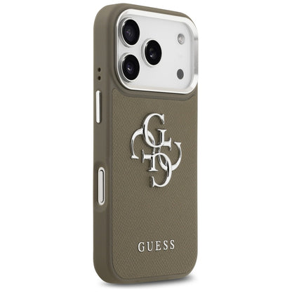 Ovitek za Apple iPhone 17 Pro, Guess, 4G Grained Big And Classic Logo, Srebrno rjava