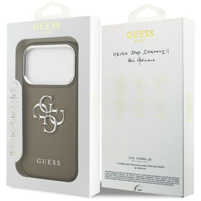 Ovitek za Apple iPhone 17 Pro, Guess, 4G Grained Big And Classic Logo, Srebrno rjava