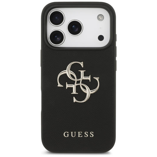 Ovitek za Apple iPhone 17 Pro, Guess, 4G Grained Big and Classic Logo, črn