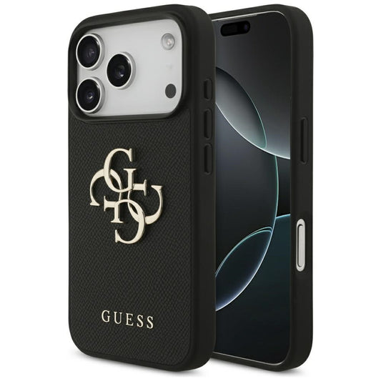 Ovitek za Apple iPhone 17 Pro, Guess, 4G Grained Big and Classic Logo, črn