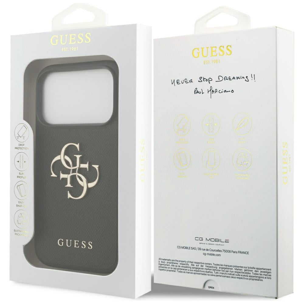 Ovitek za Apple iPhone 17 Pro, Guess, 4G Grained Big and Classic Logo, črn