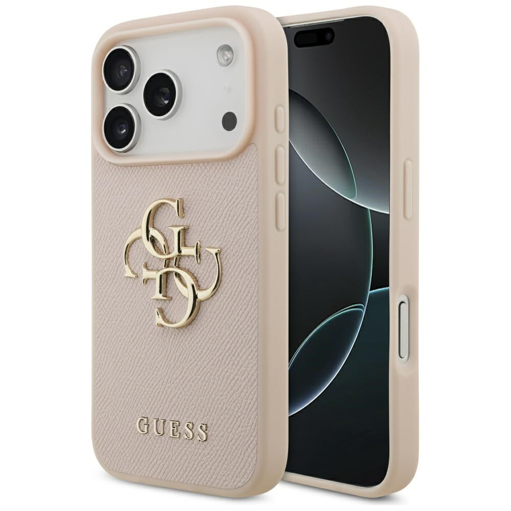 Ovitek za Apple iPhone 17 Pro, Guess, 4G Grained Big and Classic Logo, Roza
