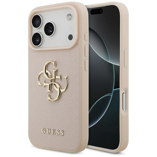 Ovitek za Apple iPhone 17 Pro, Guess, 4G Grained Big and Classic Logo, Roza