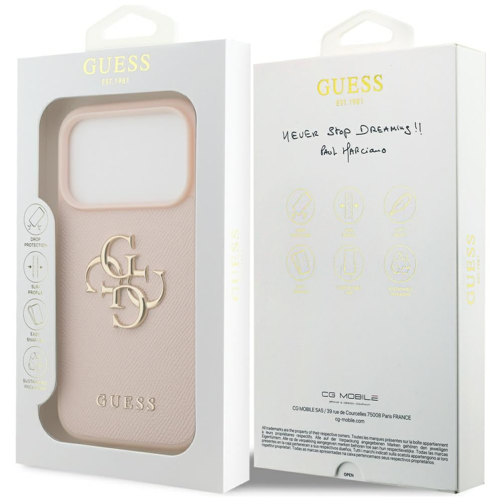Ovitek za Apple iPhone 17 Pro, Guess, 4G Grained Big and Classic Logo, Roza